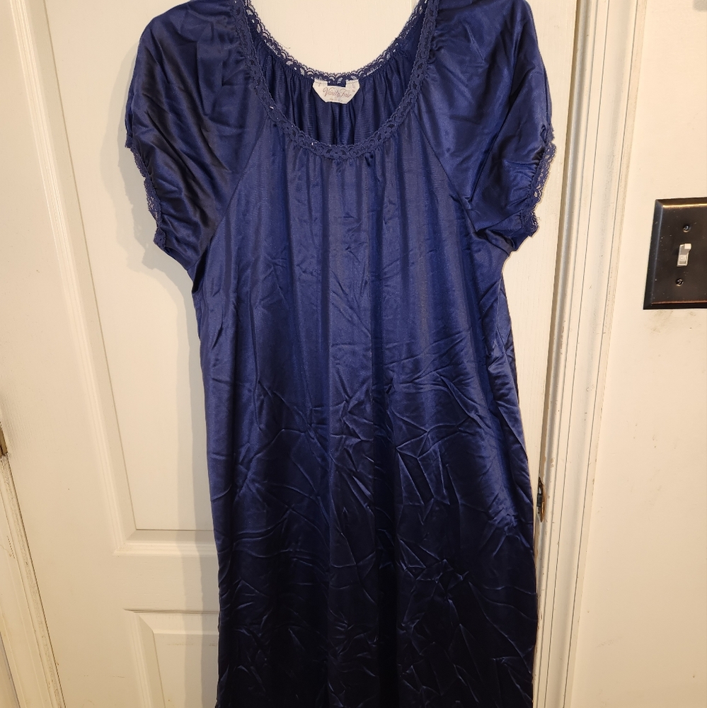 Vanity Fair Navy Lace Trim Nightgown Vintage